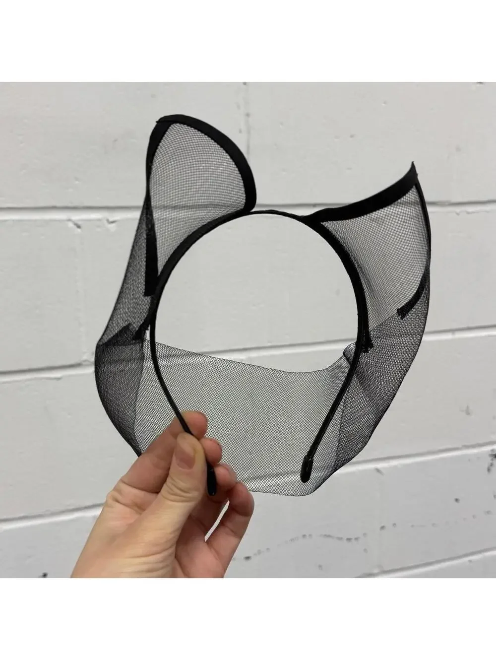 Avant-Garde Architectural Mesh Veil Mask Cat Ear Headband